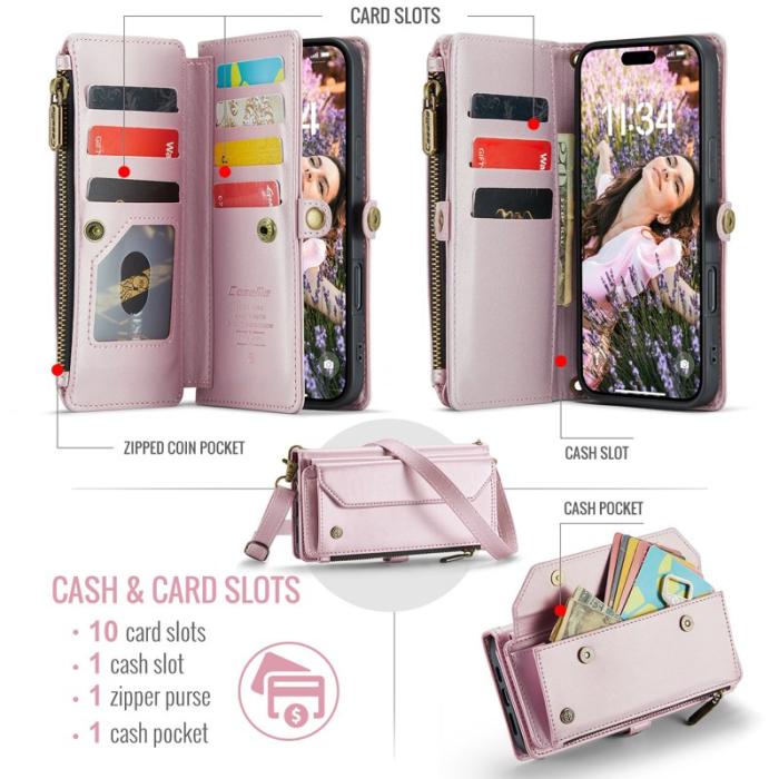 Caseme - CASEME iPhone Air Plånboksfodral Konstläder med Dragkedja - Rosa