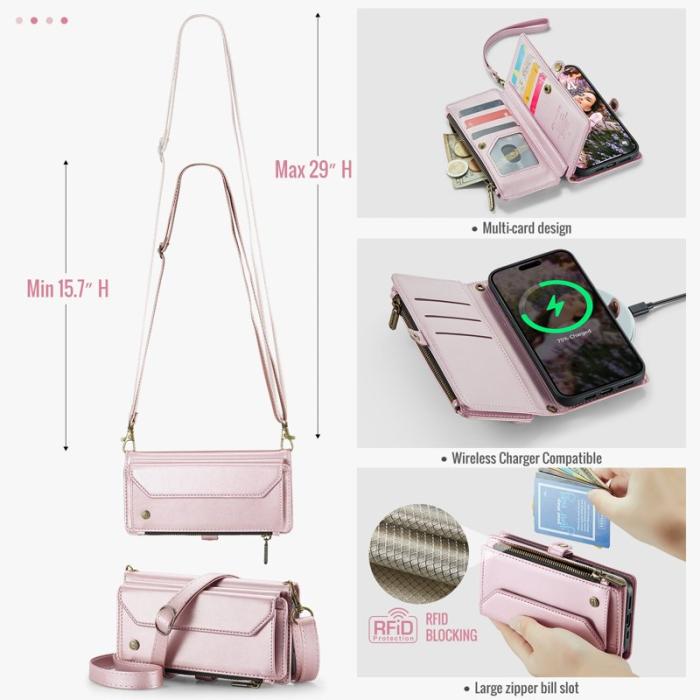 Caseme - CASEME iPhone Air Plånboksfodral Konstläder med Dragkedja - Rosa