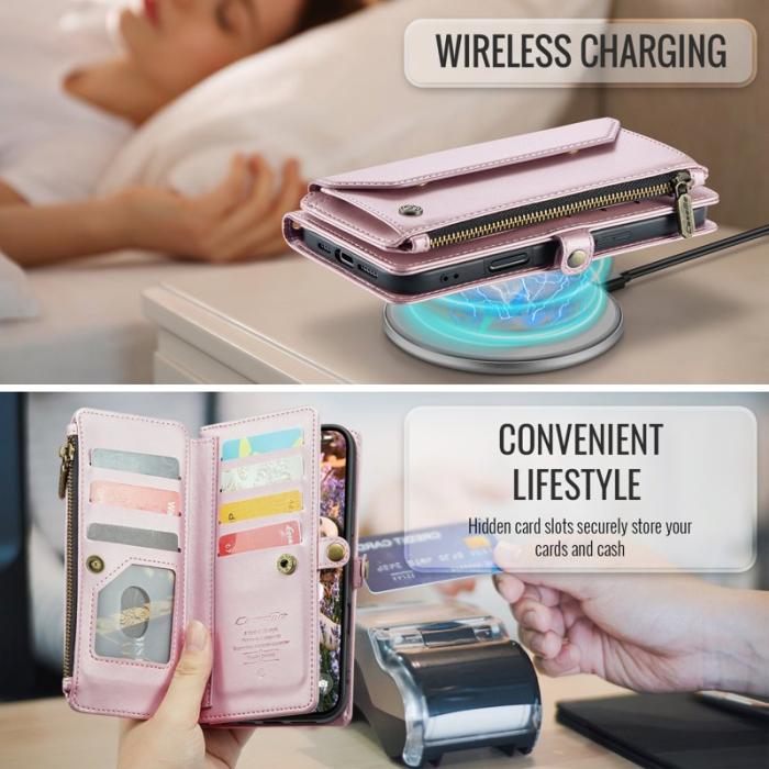 Caseme - CASEME iPhone Air Plånboksfodral Konstläder med Dragkedja - Rosa