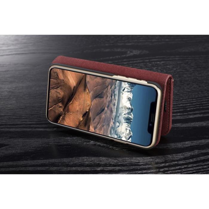 DG.MING - DG.MING iPhone X/XS Plånboksfodral i Stöt- och Repbeständig Äkta läder Röd