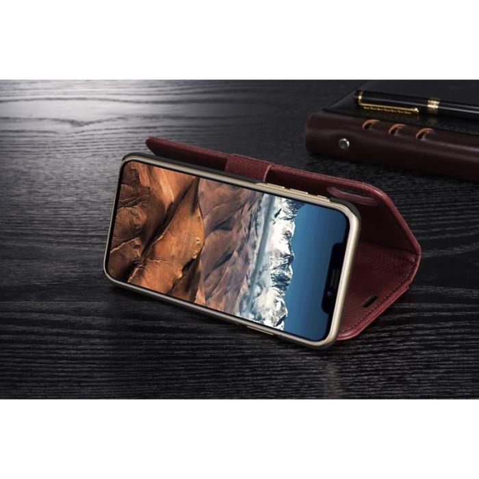 DG.MING - DG.MING iPhone X/XS Plånboksfodral i Stöt- och Repbeständig Äkta läder Röd