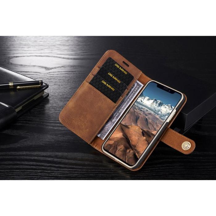 DG.MING - DG.MING iPhone X/XS Plånboksfodral Äkta läder - Chockresistent Brun
