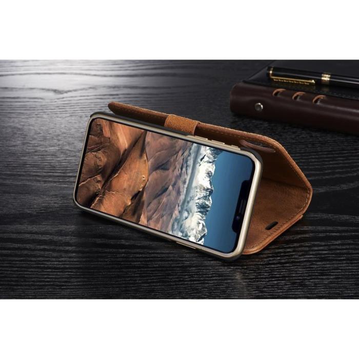 DG.MING - DG.MING iPhone X/XS Plånboksfodral Äkta läder - Chockresistent Brun