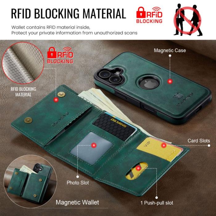 DG.MING - DG.MING M6 Series Mobilskal till iPhone 17 Magnetiskt Plånboksfodral Grön