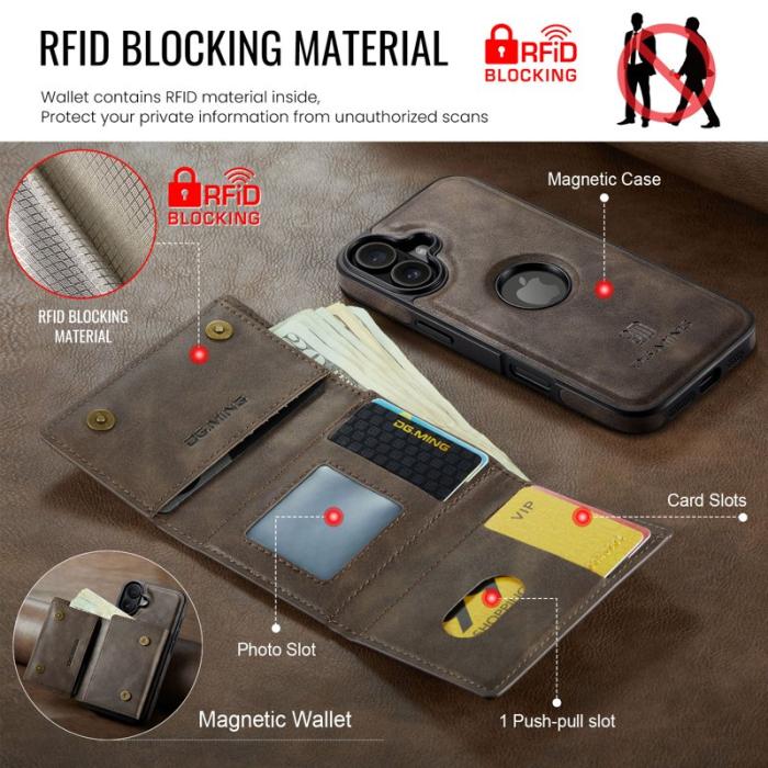 DG.MING - DG.MING M6 Series Mobilskal till iPhone 17 Magnetiskt Plånboksfodral - Brun