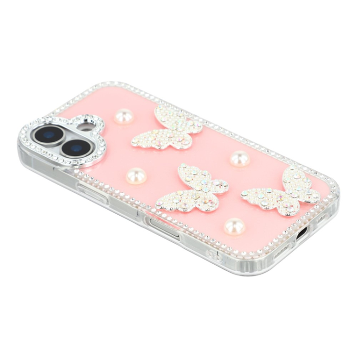 A-One Brand - iPhone 17 Mobilskal Rhinestone Edge Pearl Butterfly