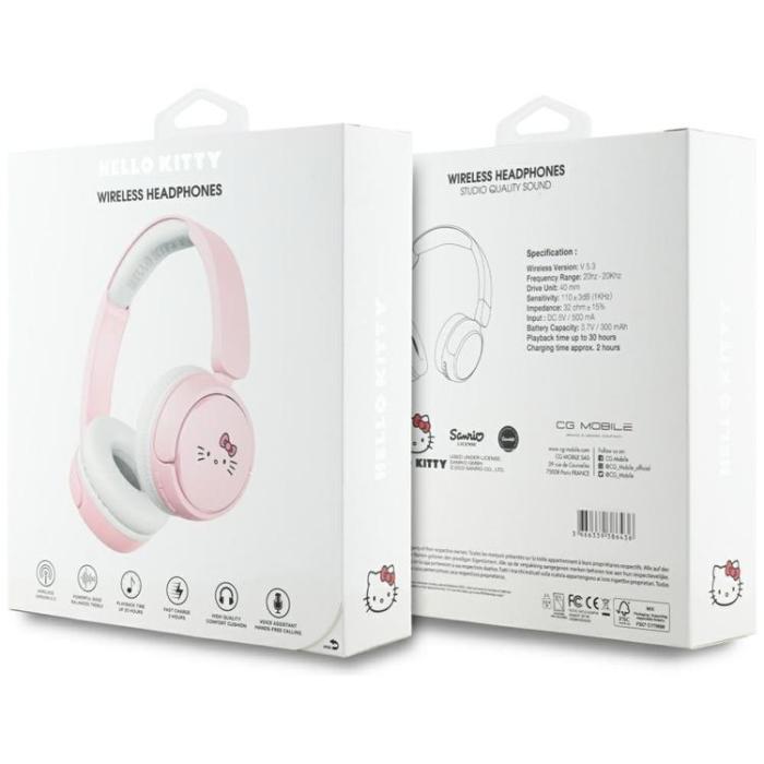 Hello Kitty - Hello Kitty On-Ear Hörlurar Trådlösa Bluetooth Face Logo - Rosa