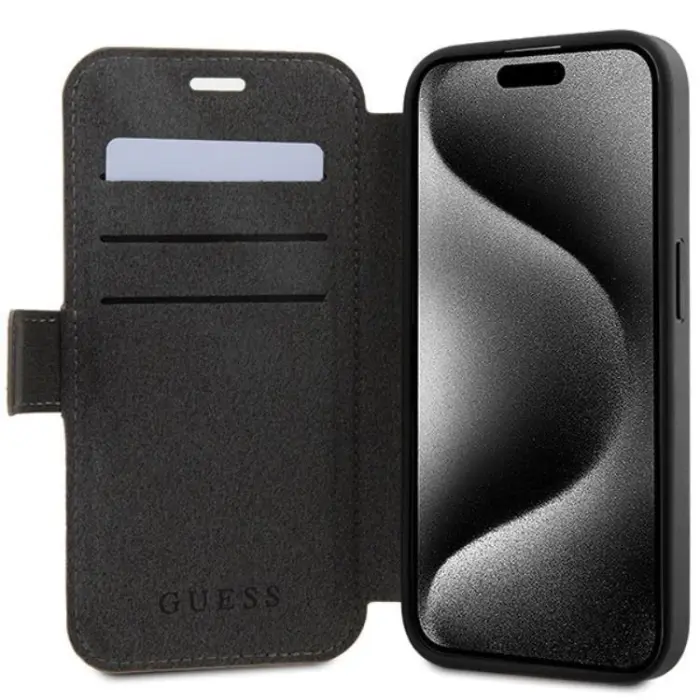 Guess - Guess iPhone 15 Pro Max Plånboksfodral Metall Logo - Brun