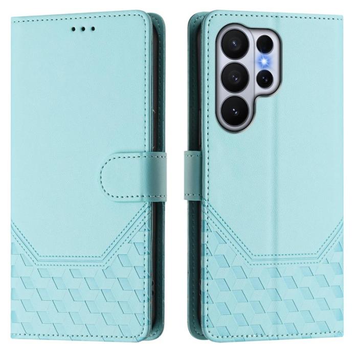 OEM - Samsung Galaxy S26 Ultra Skal Impräntad Honungskaka Äkta Läder - Mintgrön