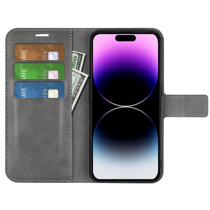 OEM - iPhone 15 Pro Max Plånboksfodral Calf Flip Folio - Grå