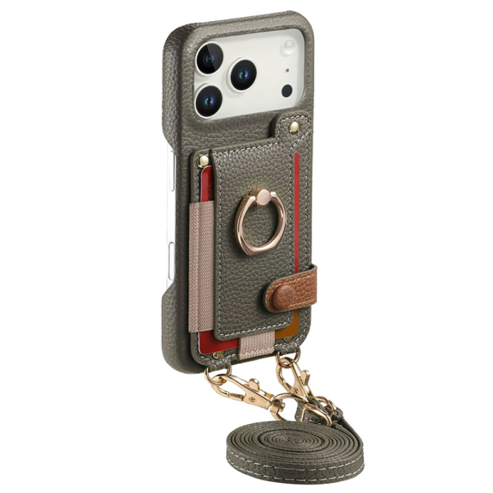 A-One Brand - iPhone 17 Pro Mobilskal med Korthållare Ring Kickstand - Grå