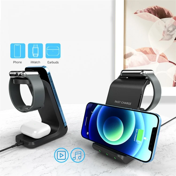 Tech-Protect - 3-in-1 Trådlös laddare iPhone, Apple Watch, AirPods AK03 - Svart