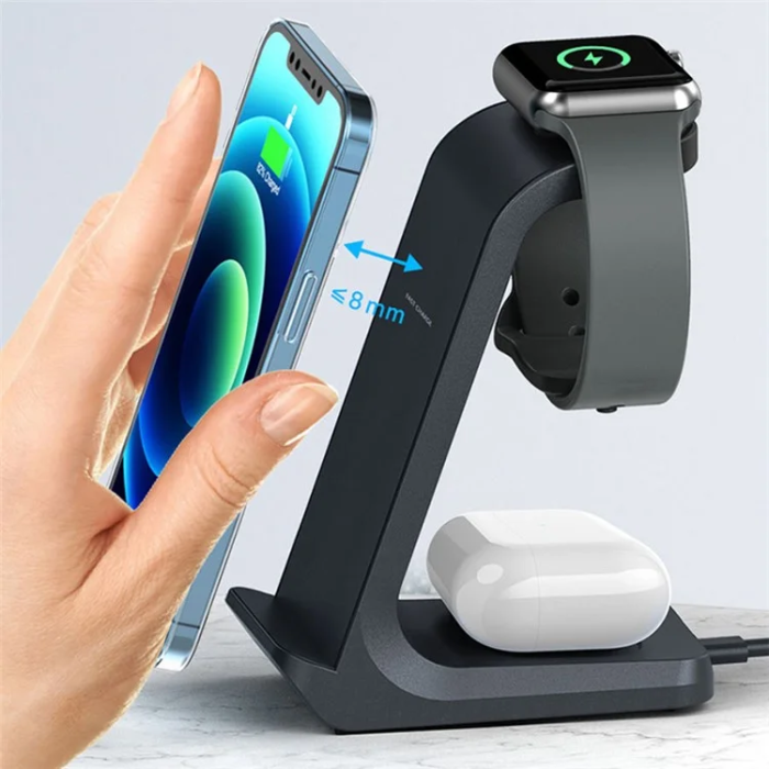Tech-Protect - 3-in-1 Trådlös laddare iPhone, Apple Watch, AirPods AK03 - Svart