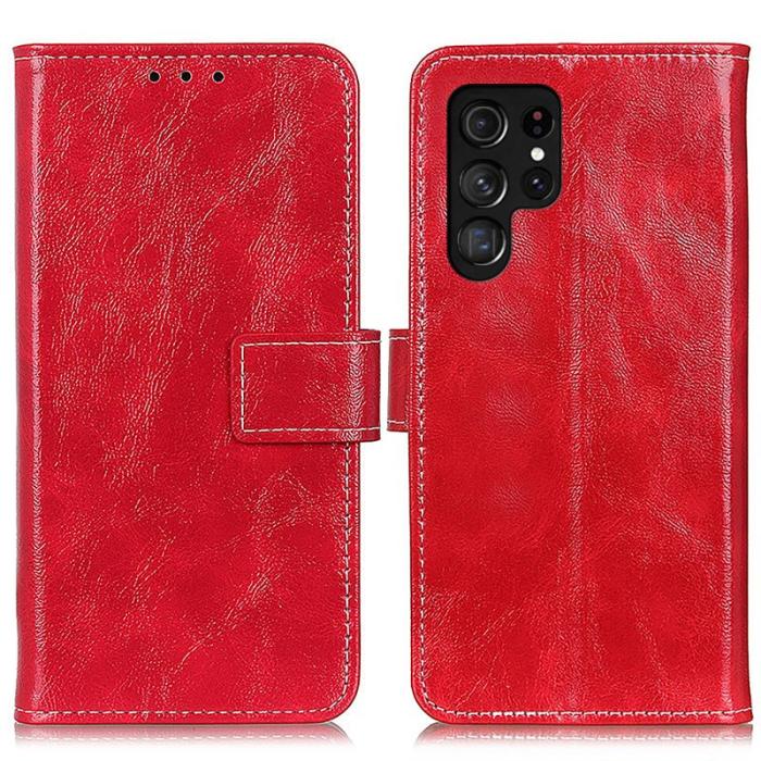 OEM - ABEEL Samsung Galaxy S26 Ultra Plånboksfodral Konstläder Crazy Horse - Röd