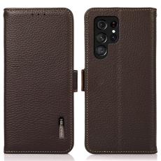 KHAZNEH - KHAZNEH Samsung Galaxy S26 Ultra Pl&aring;nboksfodral &Auml;kta L&auml;der RFID Skydd - Brun