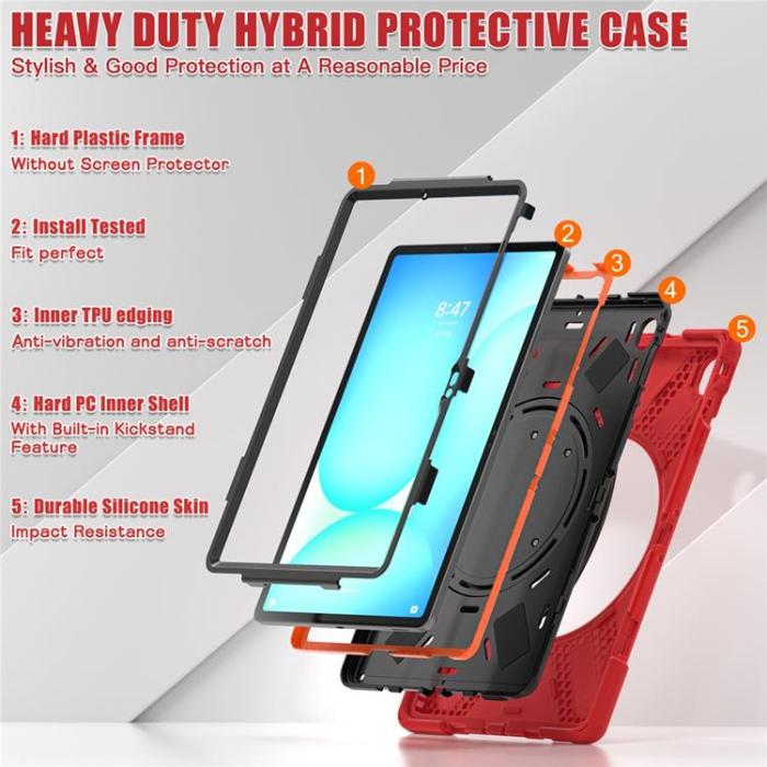 A-One Brand - Galaxy Tab S10 FE Plus Skal Kickstand Handle Grip - Röd
