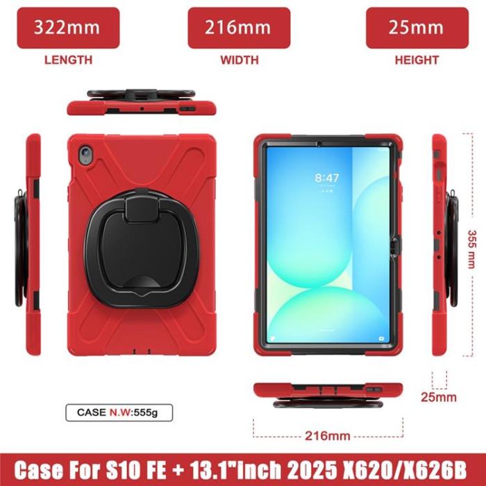 A-One Brand - Galaxy Tab S10 FE Plus Skal Kickstand Handle Grip - Röd