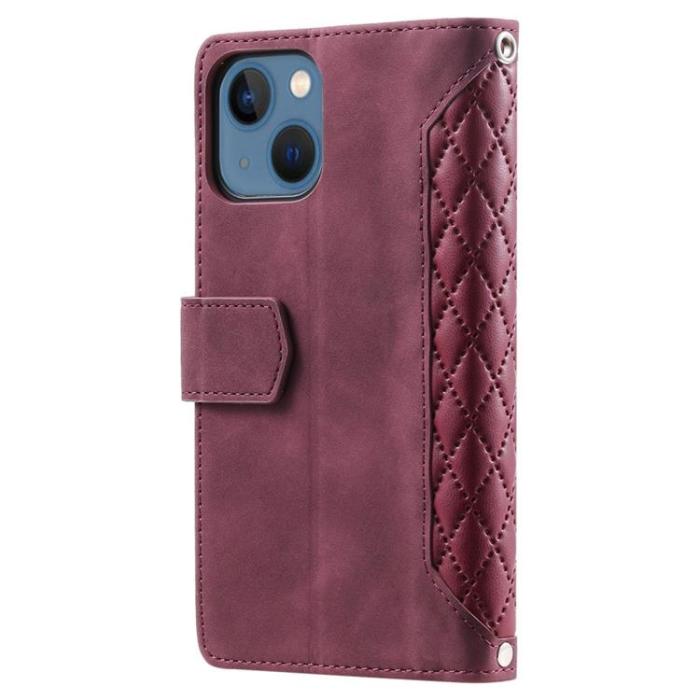 OEM - iPhone 14 Plånboksfodral Rhombus - Vinröd