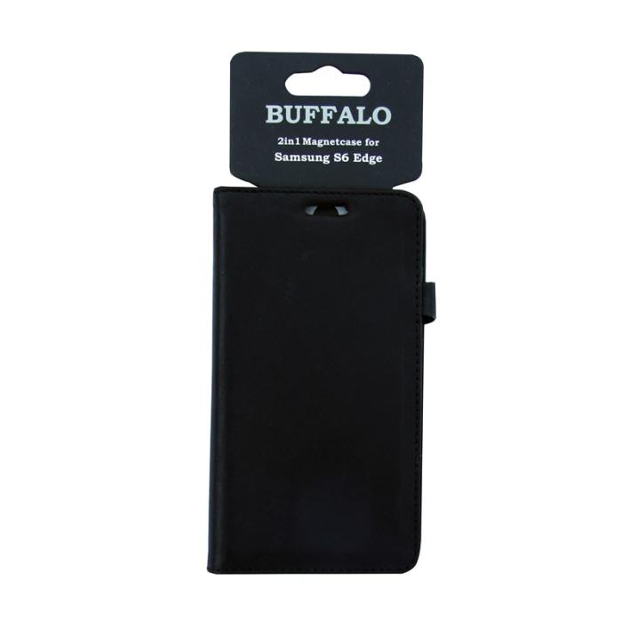 UTGATT1 - GEAR Buffalo äkta läder Plånboksfodral Samsung Galaxy S6 Edge - Svart