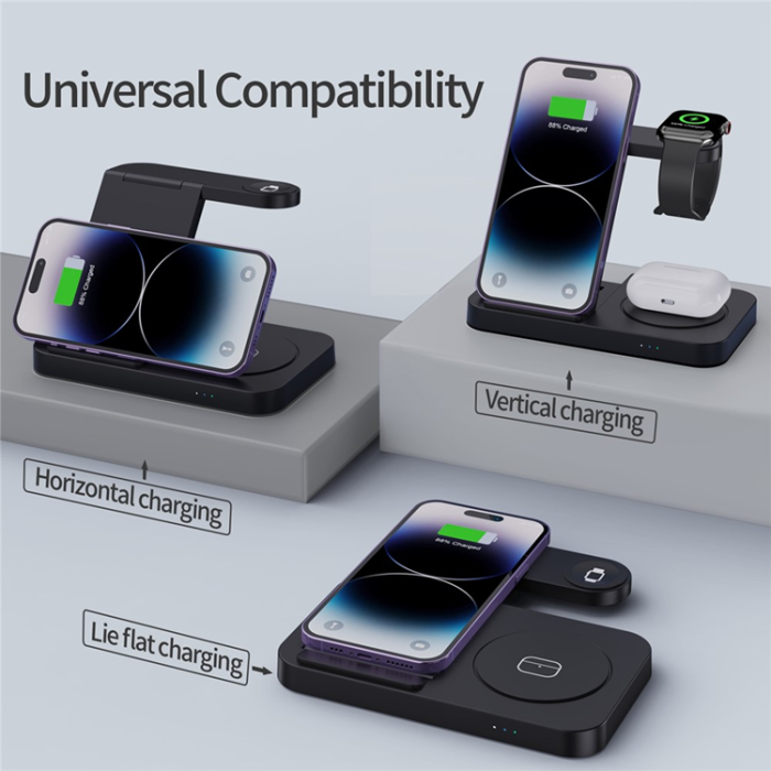 A-One Brand - 3in1 Trådlös Laddare Apple Watch, iPhone, Airpods 15W - Svart