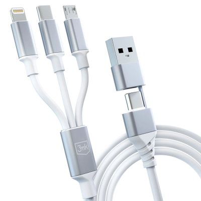 3mk 3in1 USB-A till USB-C, Lightning, microUSB kabel 1.5m