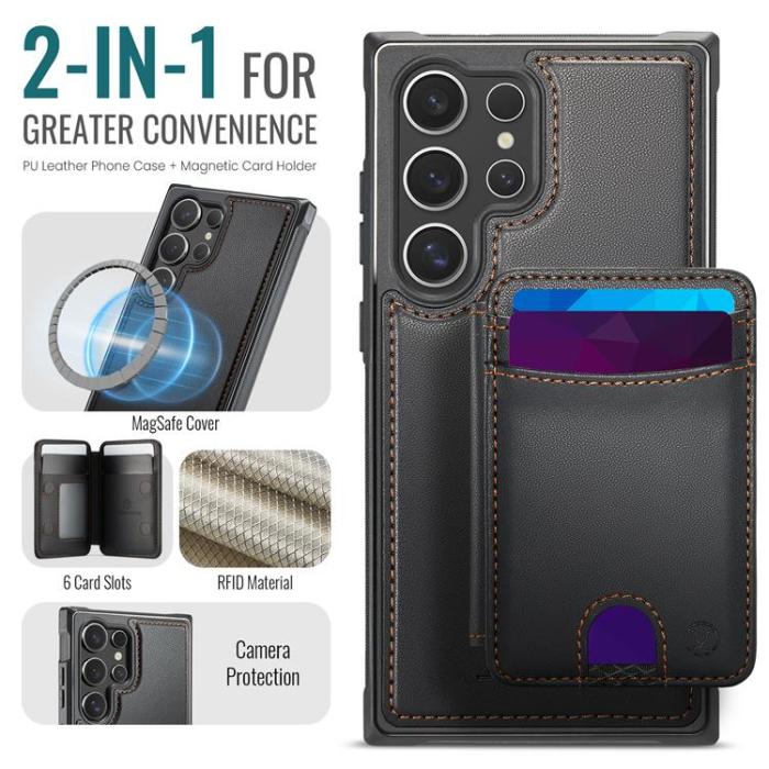 OEM - JEEHOOD Samsung Galaxy S23 Ultra Fodral KonstLäder - Svart