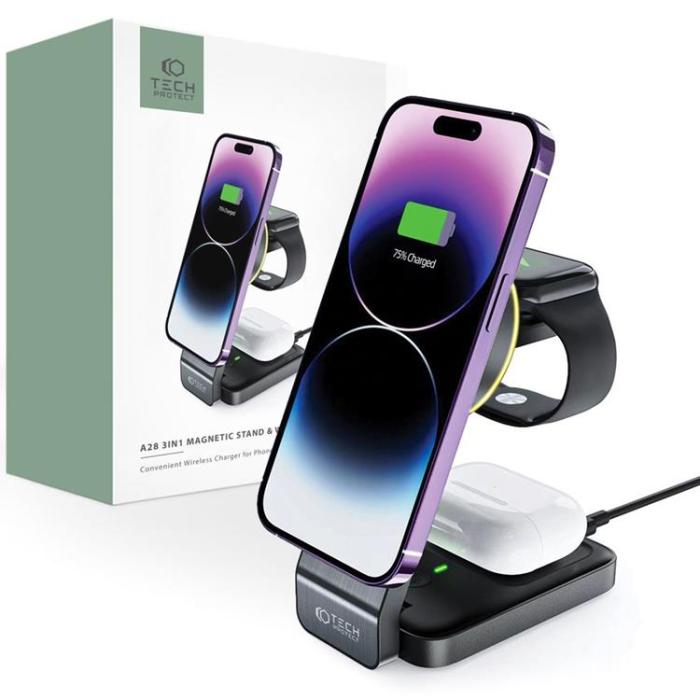 Tech-Protect - Tech-Protect 3-in-1 Trådlös Laddare Magsafe iPhone, Apple Watch, AirPods A28