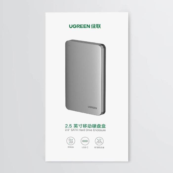 Ugreen - Ugreen Fickhöljet Hårddisk 2.5'' Sata 6Gbps Typ-C Kabel 0.5m - Grå