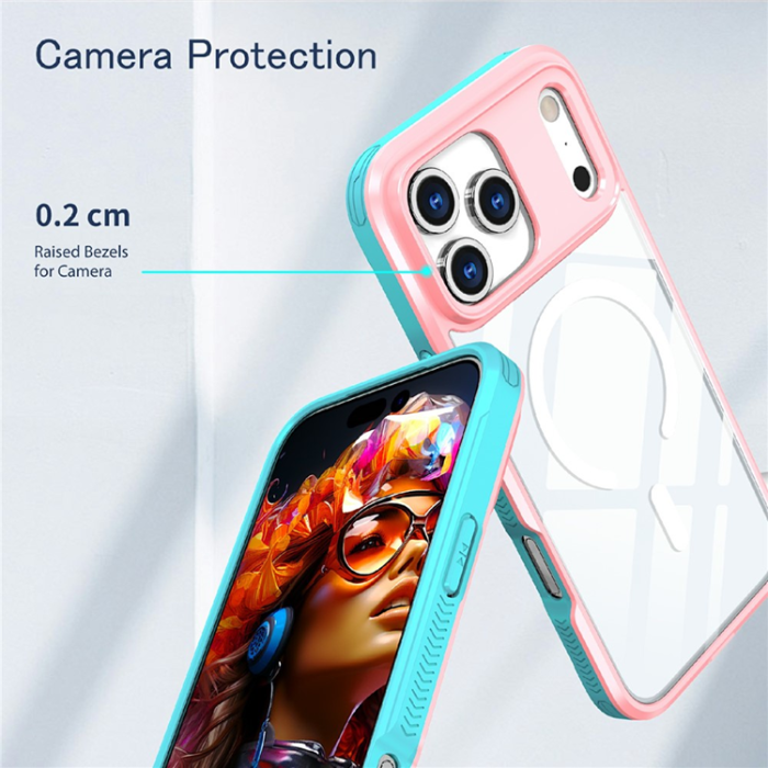 A-One Brand - iPhone 17 Pro Mobilskal MagSafe TPU + PC Clear - Rosa/Cyan