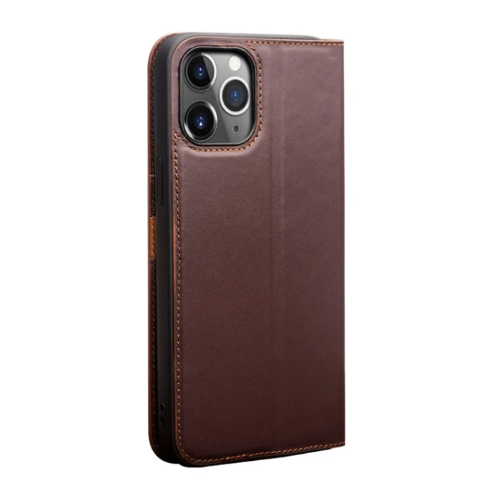 QIALINO - Qialino iPhone 12 Pro Max Plånboksfodral Äkta läder - Brun