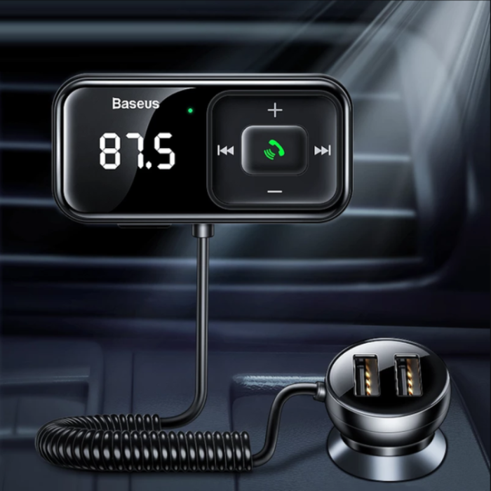 BASEUS - Baseus Billaddare Med FM-Sändare Trådlös Bluetooth - Svart