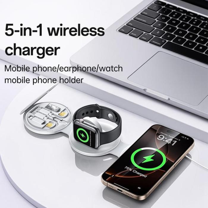Yesido - YESIDO 5in1 Trådlös Laddare iPhone, Apple Watch, Airpods DS29 - Vit