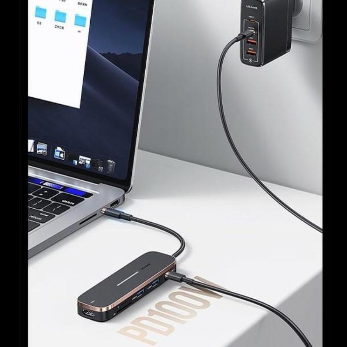 USAMS - USAMS Adapter Hubb 2xUSB-A USB-C, HDMI, MicroSD, SD - Svart