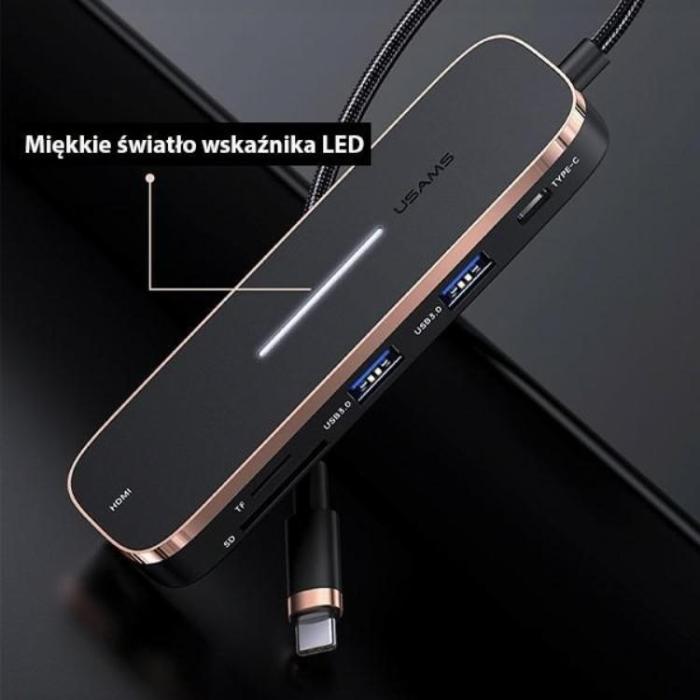 USAMS - USAMS Adapter Hubb 2xUSB-A USB-C, HDMI, MicroSD, SD - Svart