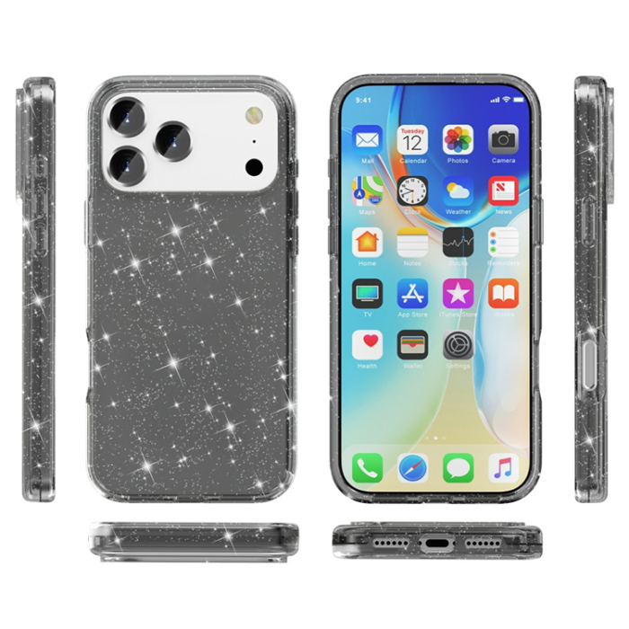 A-One Brand - iPhone 17 Pro Mobilskal Glittrande Puderglitter - Svart