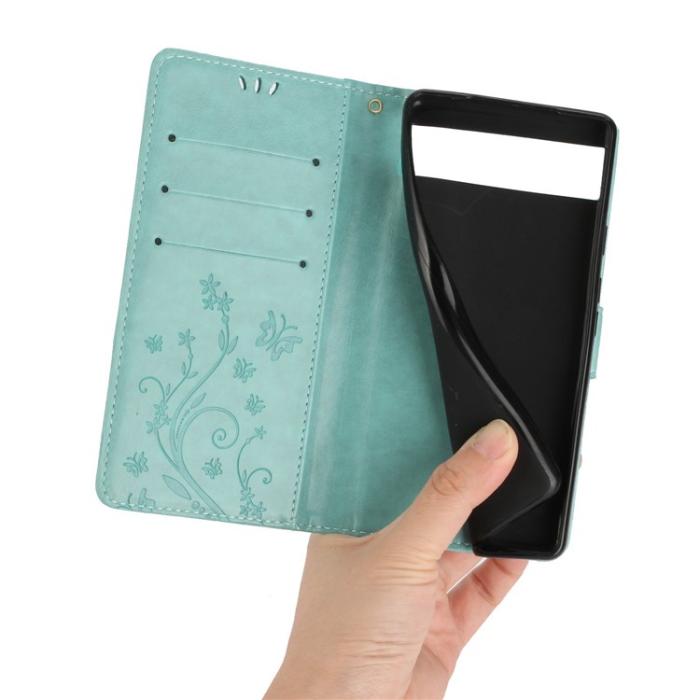 A-One Brand - Google Pixel 6a Plånboksfodral Imprinted Butterfly - Turkos