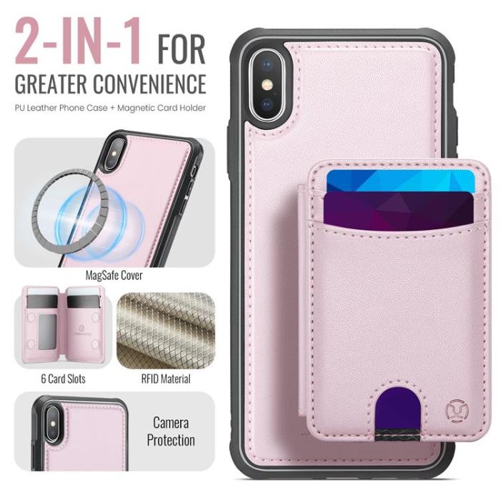 OEM - JEEHOOD iPhone X/XS Mobilskal KonstLäder MagSafe med Kortfack - Rosa