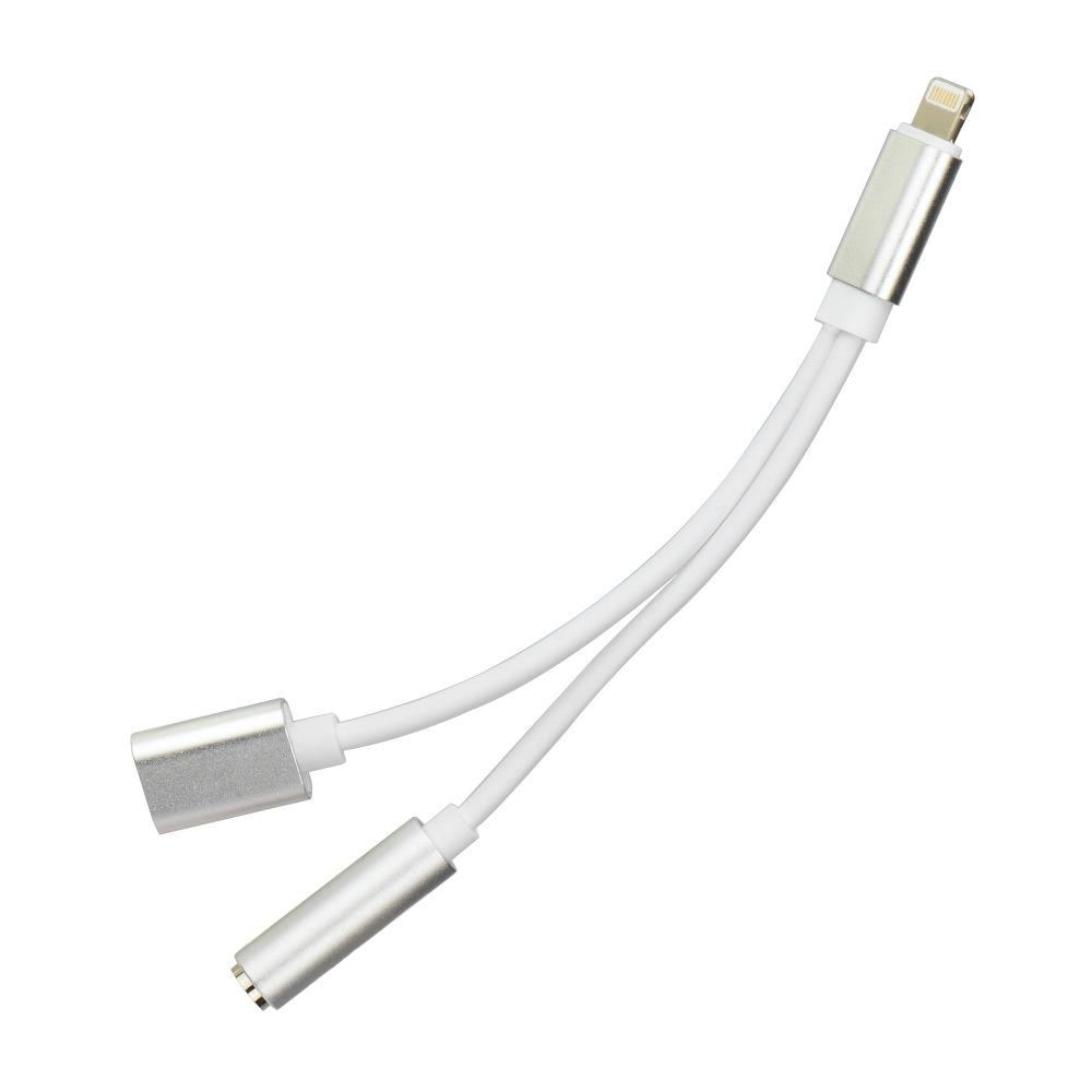 Adapter HF/audio + charging till Lightning - Jack 3.5mm silver | 7182 | AlltMobil