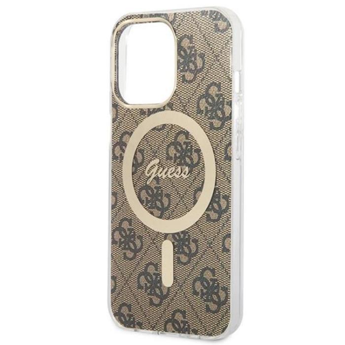 Guess - Guess iPhone 13 Pro Magsafe Skal Print + Trådlös Laddare - Brun