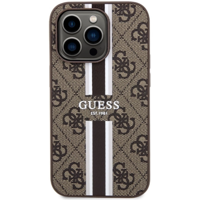 Guess - Guess iPhone 15 Pro Mobilskal Magsafe Printed Stripes - Brun