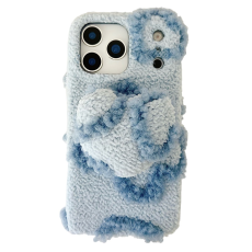 A-One Brand - iPhone 17 Pro Max Mobilskal 3D Heart Plush TPU Winter Warm - Blå