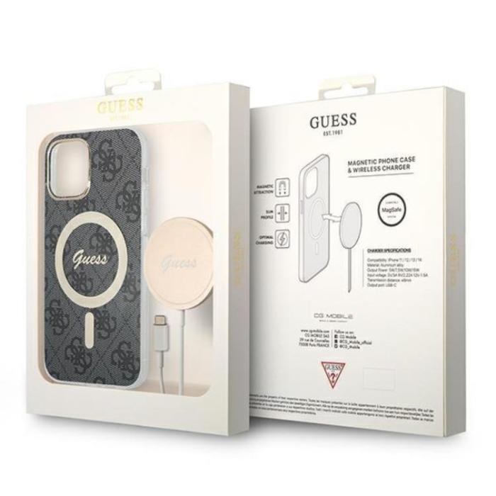 Guess - Guess iPhone 12/12 Pro Magsafe Skal Print + Trådlös Laddare - Svart