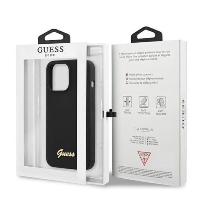 Guess - Guess iPhone 13 Pro Skal Magsafe Silicone Script Guld Logo - Svart