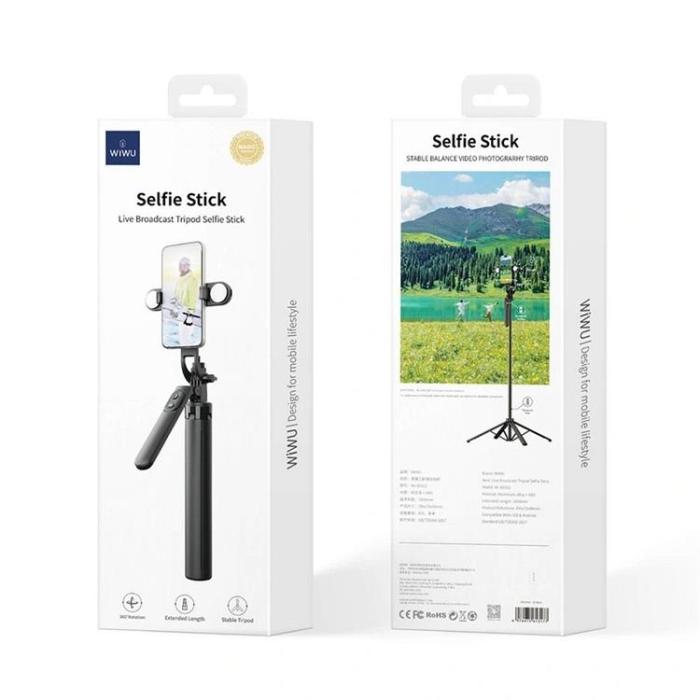 WIWU - WiWU Selfie Stick Tripod och Dubbel LED-lampa Wi-SE012