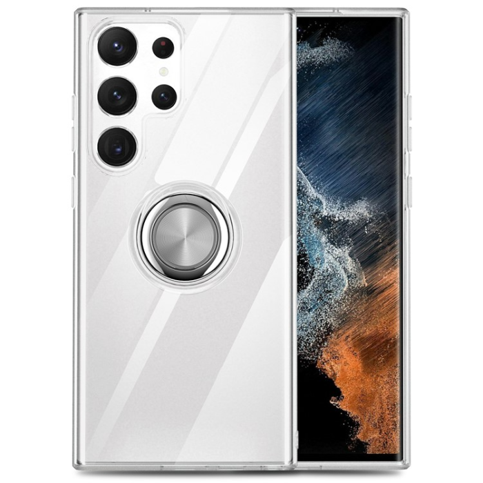 A-One Brand - Galaxy S23 Ultra Skal Ringhållare Kickstand Shockproof - Clear
