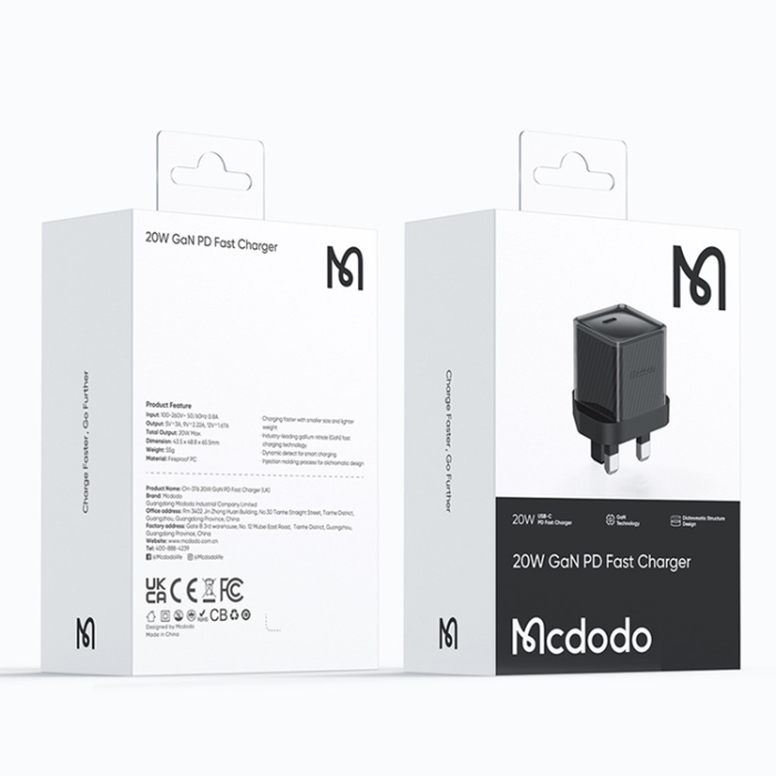 Mcdodo - MCDODO GaN Snabbladdare 20W USB-C UK PD CH-376 - Svart