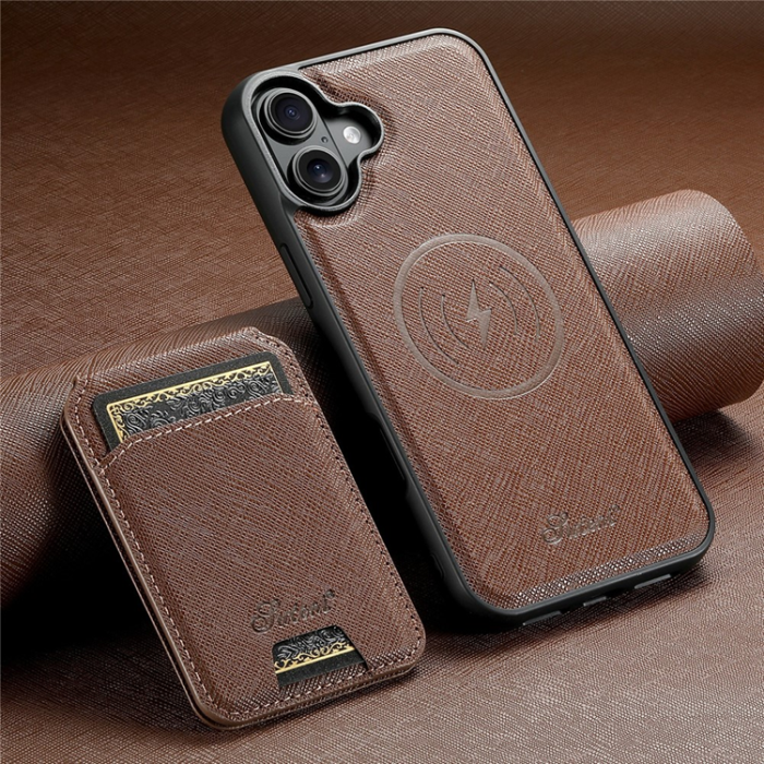 SUTENI - SUTENI iPhone 17 Mobilskal MagSafe Cross Texture H18 - Brun