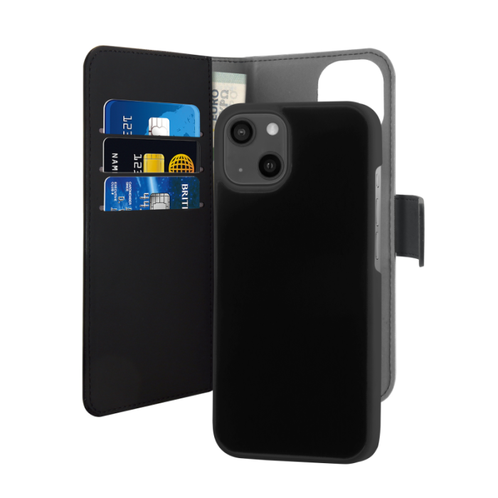 UTGATT1 - Puro Eco läder Avtagbart Plånboksfodral iPhone 13 Mini - Svart
