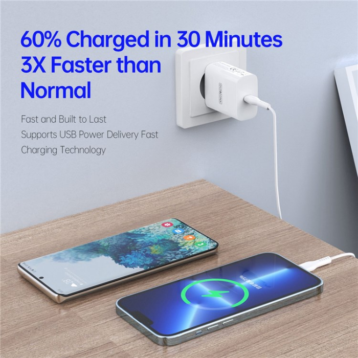 USAMS - DUZZONA Snabbladdare 20W USB-C EU T3 PD - Vit
