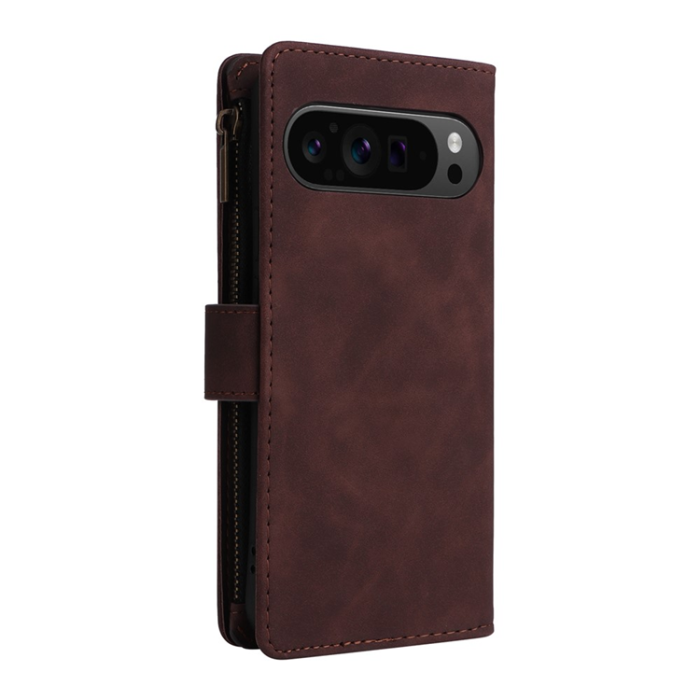 A-One Brand - Google Pixel 9 Pro XL/10 Pro XL Plånboksfodral Zipper med Strap - Coffee